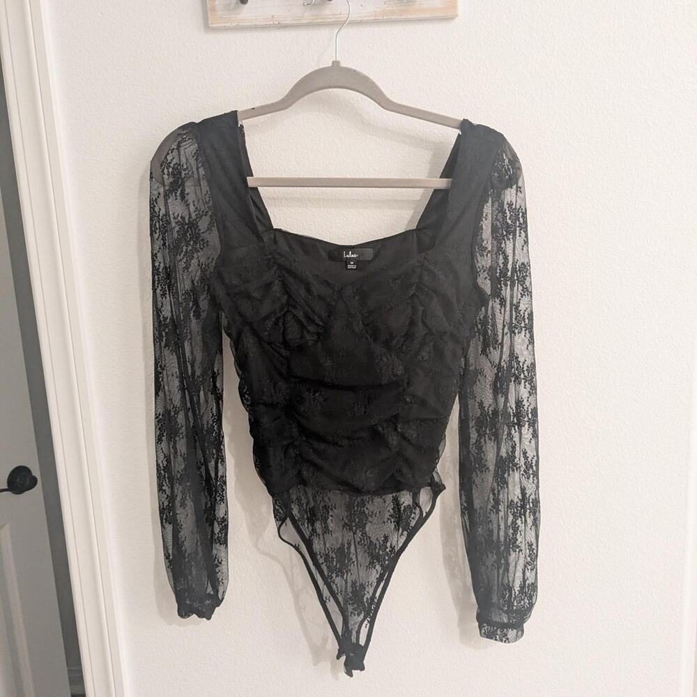 Black lace long sleeve bodysuit